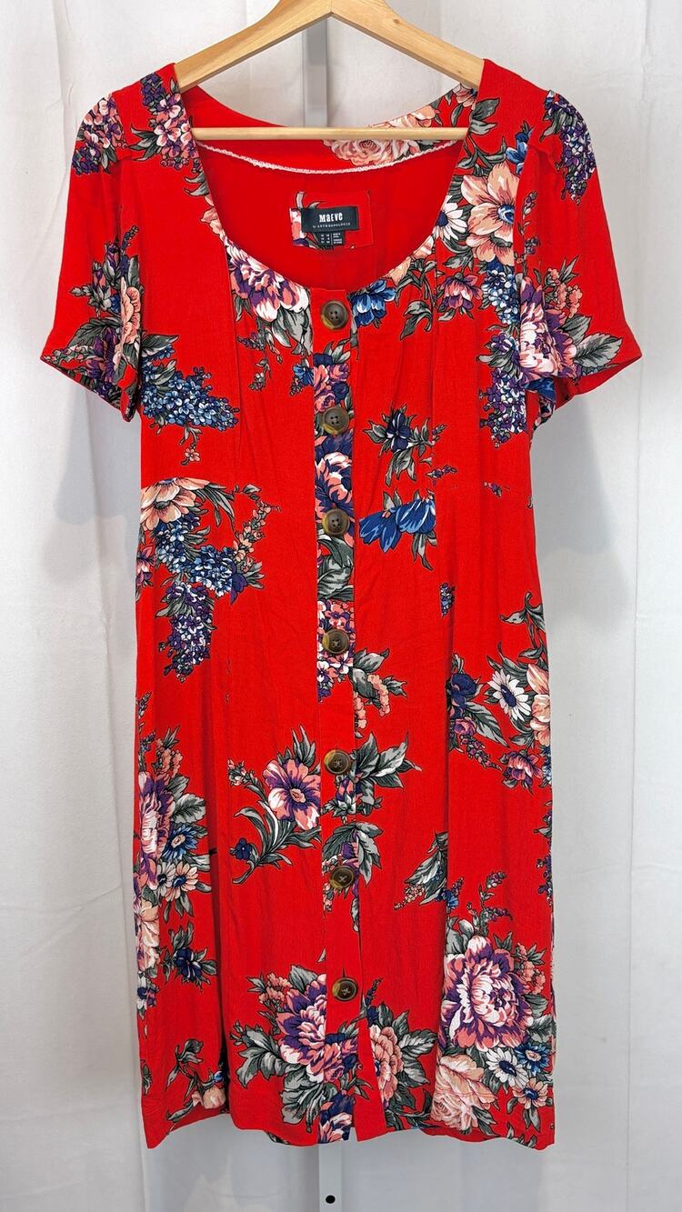 MAEVE Anthropologie Caldwell Floral Button Front Dress Red Multi Size 8
